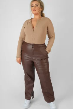 Public Desire Curve Zip Front Ribbed Bodysuit Light | Women Curve