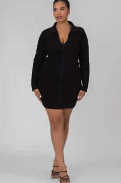 Public Desire Curve Zip Through Collared Mini Dress | Women Curve