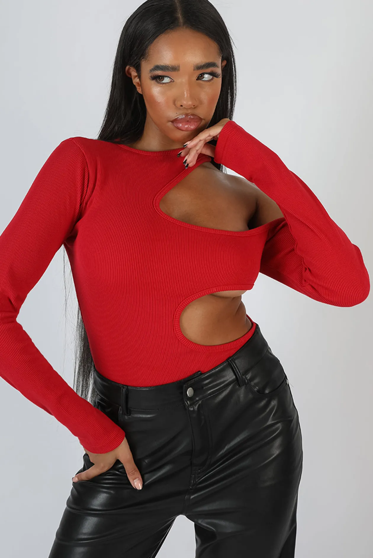Public Desire Cut Out Detail Ribbed Bodysuit | Women Bodysuits