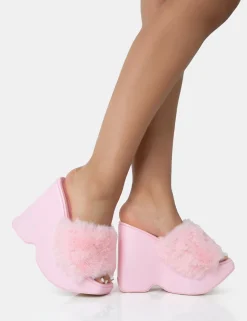 Public Desire Cutie Faux Fur Platform Wedge Heels | Women Wedges
