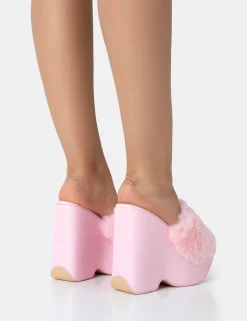 Public Desire Cutie Faux Fur Platform Wedge Heels | Women Wedges