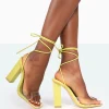 Public Desire Date-Night Wide Fit Croc Lace Up Clear Perspex Square Toe Heels | Women Wide Fit Heels