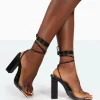 Public Desire Date-Night Wide Fit Croc Lace Up Clear Perspex Square Toe Heels | Women Wide Fit Heels