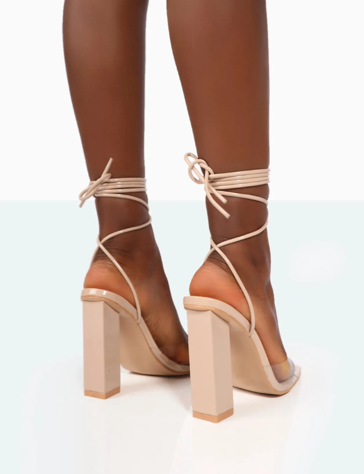 Public Desire Date-Night Wide Fit Pu Lace Up Clear Perspex Square Toe Heels | Women Wide Fit Heels