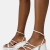 Public Desire Dayla Pu Strappy Square Toe Block Mid Heel Sandals | Women Strappy Sandals