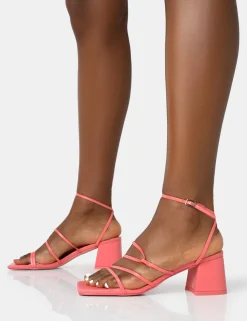 Public Desire Dayla Pu Strappy Square Toe Block Mid Heel Sandals | Women Strappy Sandals