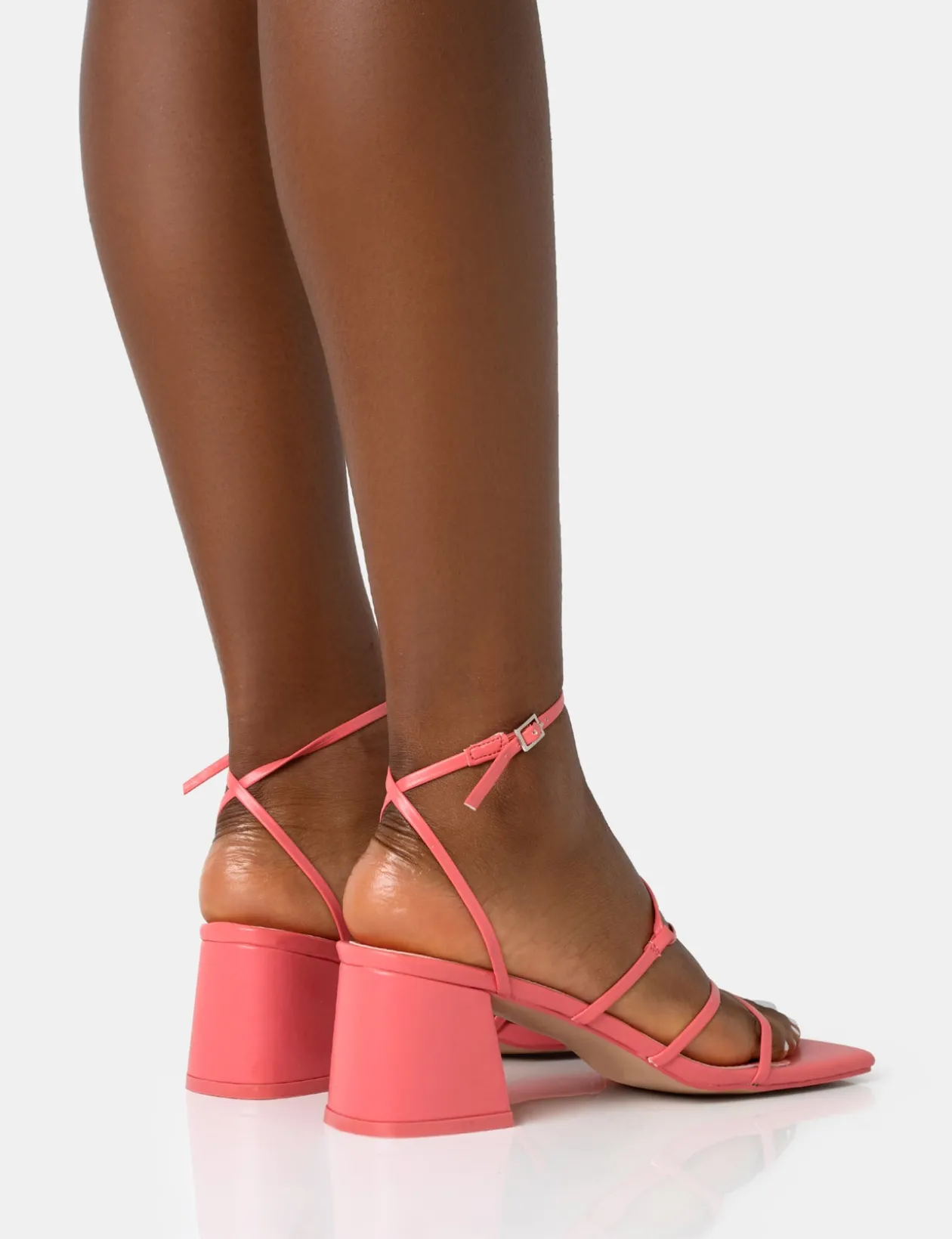 Public Desire Dayla Pu Strappy Square Toe Block Mid Heel Sandals | Women Strappy Sandals