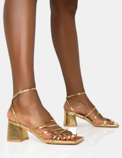 Public Desire Dayla Strappy Square Toe Block Mid Heel Sandals | Women Strappy Sandals