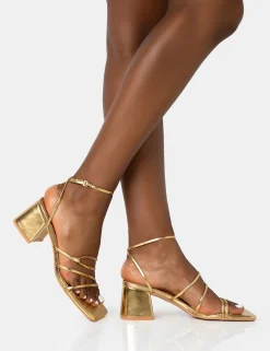 Public Desire Dayla Strappy Square Toe Block Mid Heel Sandals | Women Strappy Sandals