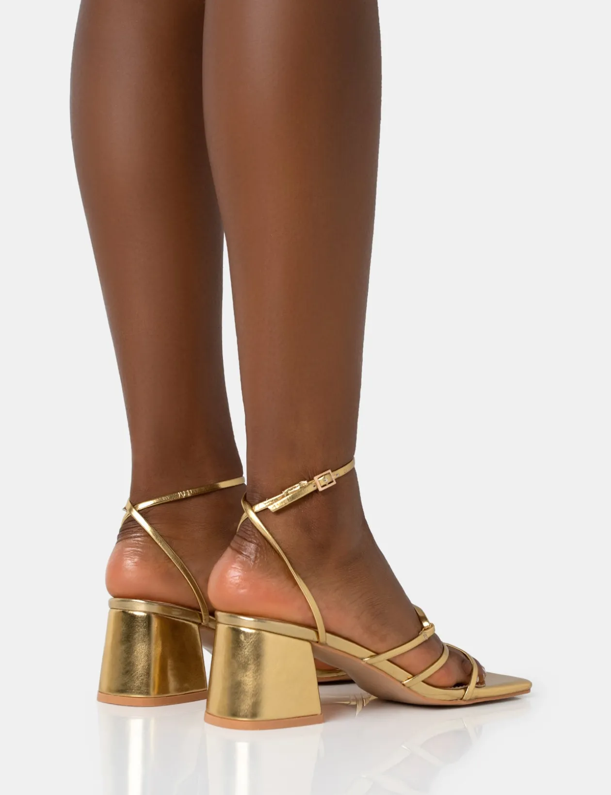 Public Desire Dayla Strappy Square Toe Block Mid Heel Sandals | Women Strappy Sandals