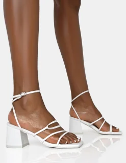 Public Desire Dayla Wide Fit Pu Strappy Square Toe Block Mid Heel Sandals | Women Strappy Sandals