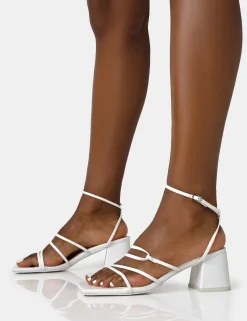 Public Desire Dayla Wide Fit Pu Strappy Square Toe Block Mid Heel Sandals | Women Strappy Sandals