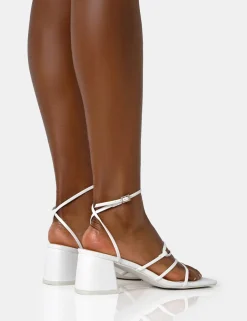 Public Desire Dayla Wide Fit Pu Strappy Square Toe Block Mid Heel Sandals | Women Strappy Sandals