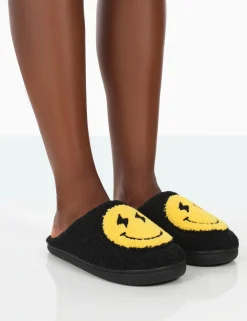 Public Desire Daze Printed Smiley Face Slippers | Women Slippers