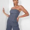 Public Desire Denim Contrast Stitch Bandeau Top | Women Tops