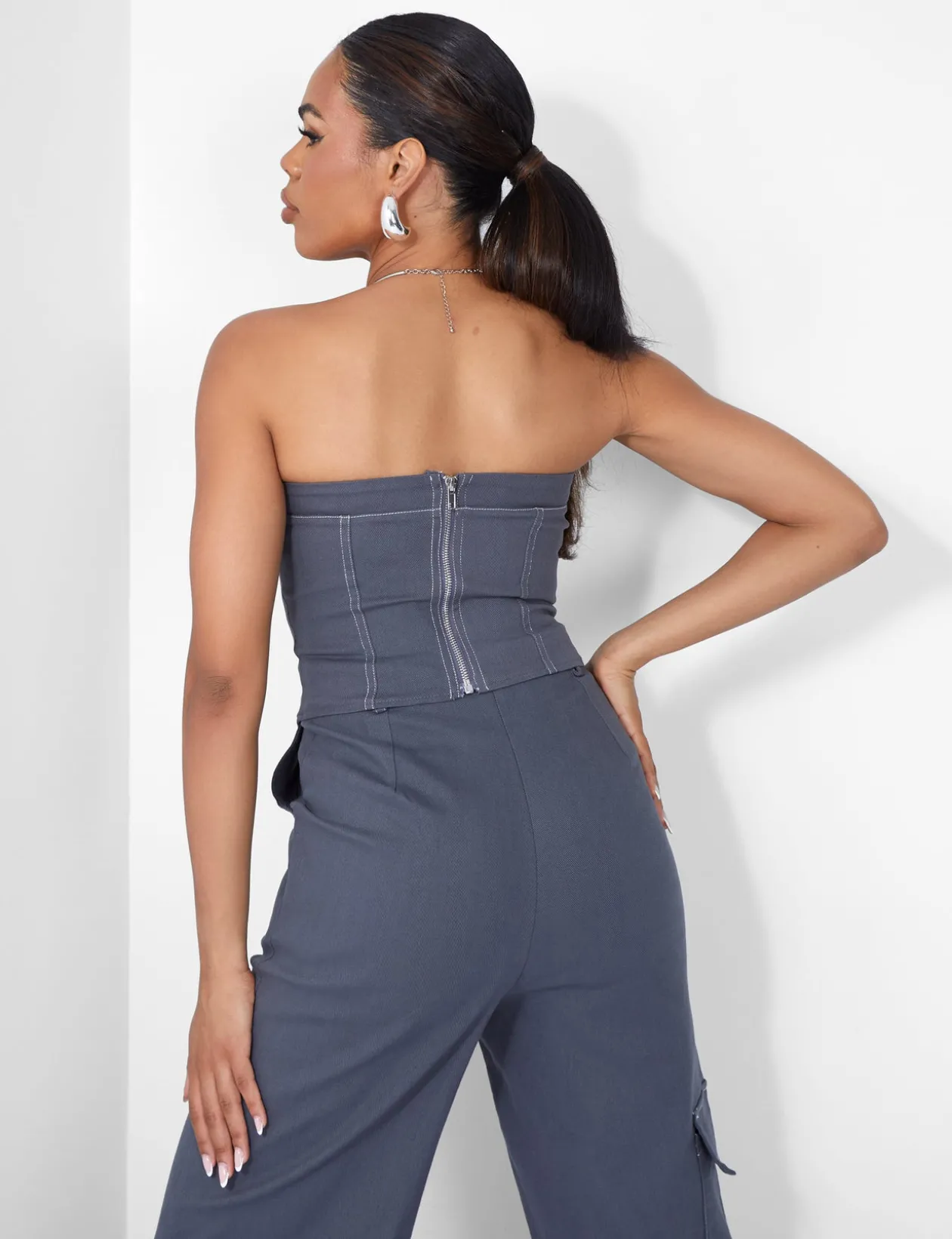 Public Desire Denim Contrast Stitch Cargo Jeans | Women Trousers