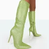 Public Desire Diva Glitter Pointed Toe Stiletto Knee High Boots | Women Heeled Boots