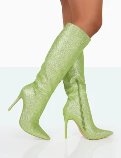 Public Desire Diva Glitter Pointed Toe Stiletto Knee High Boots | Women Heeled Boots