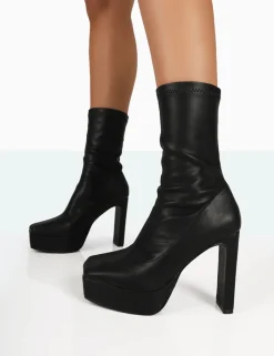 Public Desire Domini Pu Platform Ankle Slim Heeled Boots | Women Heeled Boots
