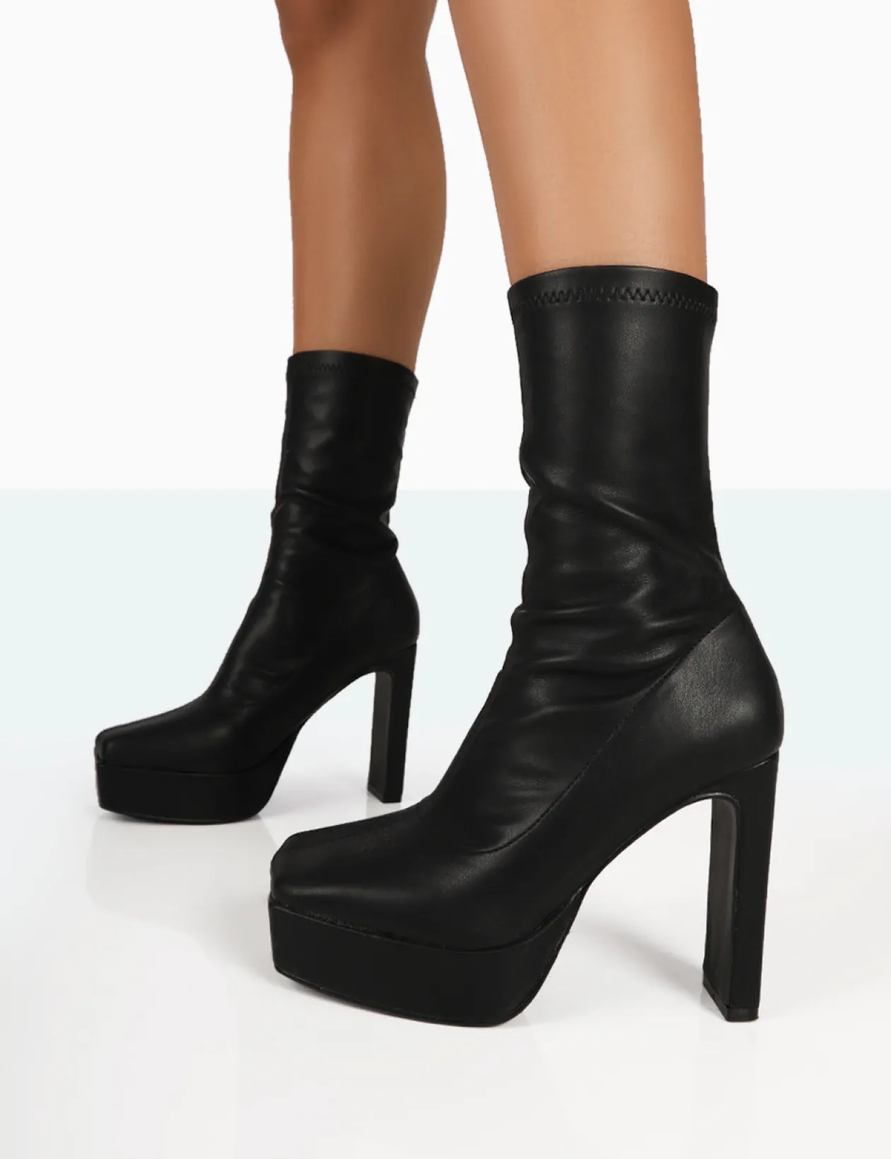 Public Desire Domini Pu Platform Ankle Slim Heeled Boots | Women Heeled Boots