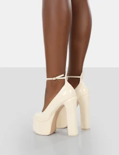 Public Desire Donatella Patent Ankle Strap Block Heel Platform Court Shoes | Women Platform Heels