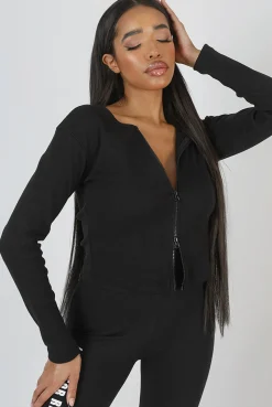 Public Desire Double Ended Zip Rib Top | Women Tops