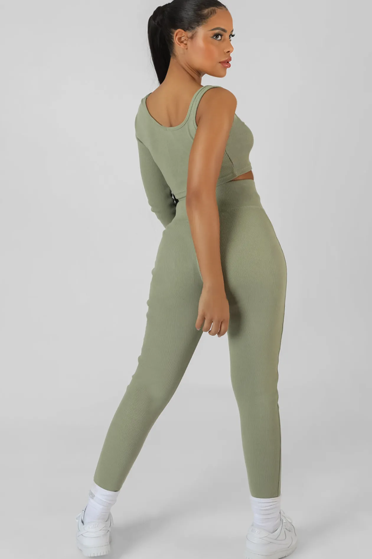 Public Desire Drawstring Waist Kaiia Sport Leggings Khaki | Women Jogger & Leggings