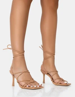 Public Desire Duet Knot Strappy Lace Up Square Toe Mid Heels | Women Square Toe Heels