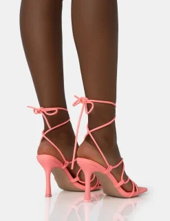 Public Desire Duet Neon Knot Strappy Lace Up Square Toe Mid Heels | Women Square Toe Heels