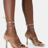 Public Desire Duet Wide Fit Knot Strappy Lace Up Square Toe Mid Heels | Women Wide Fit Heels
