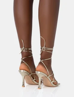 Public Desire Duet Wide Fit Knot Strappy Lace Up Square Toe Mid Heels | Women Wide Fit Heels