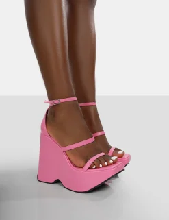 Public Desire Duke Strappy Square Toe Platform Wedge High Heels | Women Wedges
