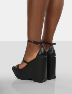 Public Desire Duke Strappy Square Toe Platform Wedge High Heels | Women Wedges