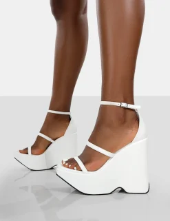 Public Desire Duke Strappy Square Toe Platform Wedge High Heels | Women Wedges