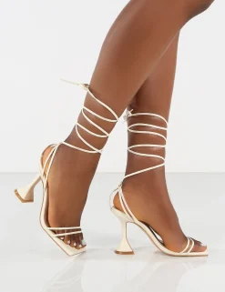 Public Desire Dymond Off Lace Up Square Toe Cake Stand Heels | Women Barely There Heels