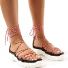 Public Desire Dynamic Black Neon Lace Up Chunky Sandals | Women Chunky Sandals
