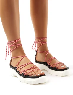 Public Desire Dynamic Black Neon Lace Up Chunky Sandals | Women Chunky Sandals