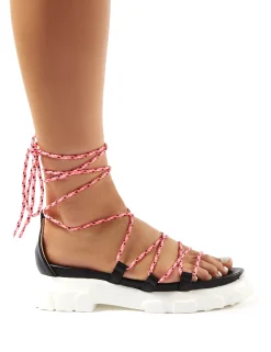 Public Desire Dynamic Black Neon Lace Up Chunky Sandals | Women Chunky Sandals