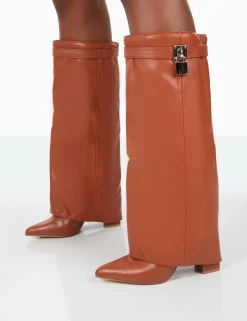 Public Desire Echo Grain Pu Pointed Toe Knee High Block Boots | Women Knee High Boots