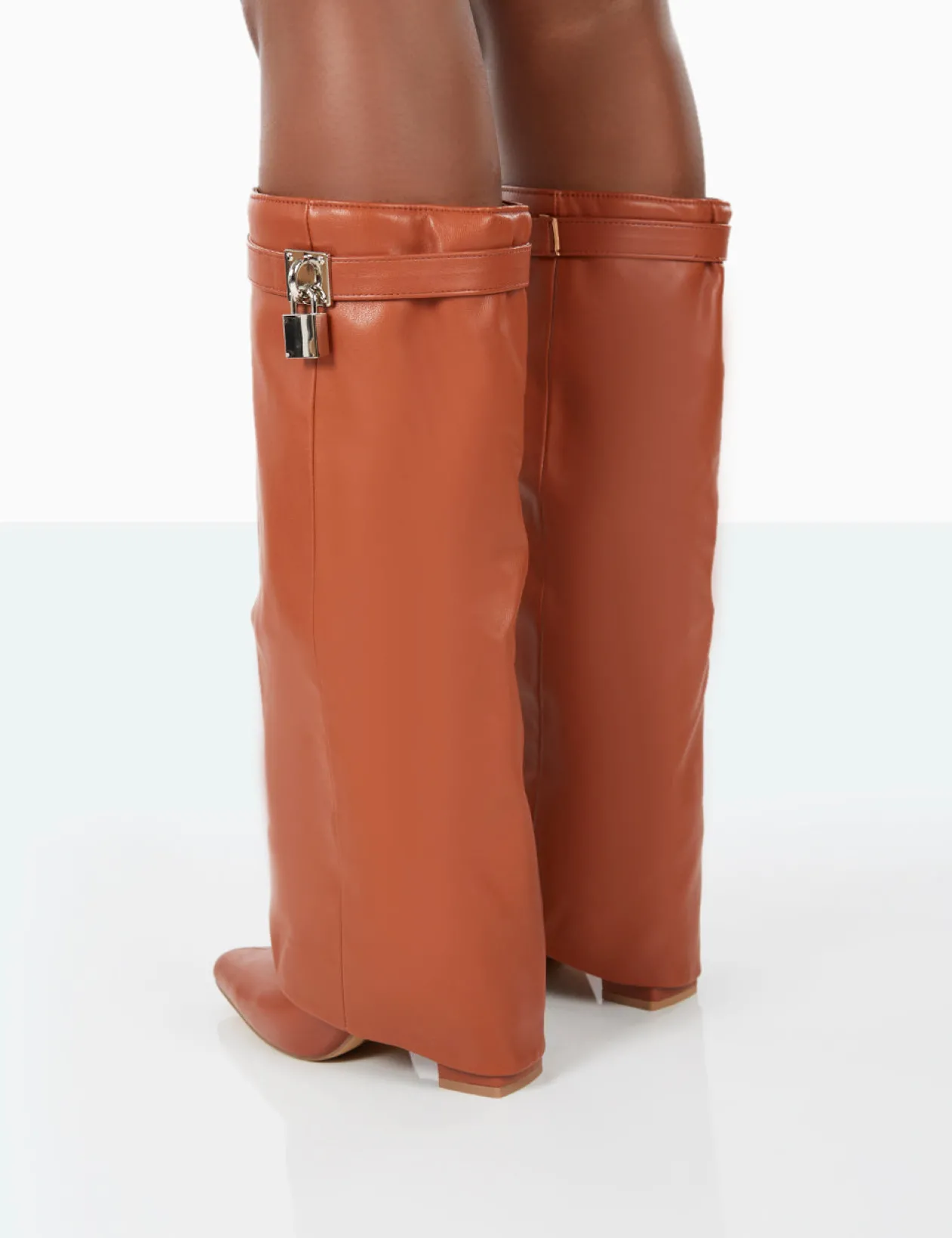 Public Desire Echo Grain Pu Pointed Toe Knee High Block Boots | Women Knee High Boots
