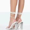 Public Desire Either Way Pu Square Toe Lace Up Thin Block Heels | Women Barely There Heels