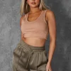 Public Desire Elasticated Waist Sweat Scoop Neck Crop Top Camel | Women Tops