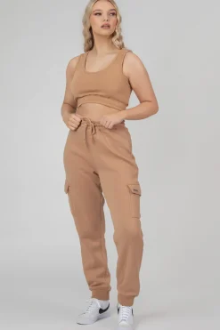 Public Desire Elasticated Waist Sweat Scoop Neck Crop Top Camel | Women Tops