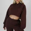 Public Desire Embroidered Cropped Hoodie Dark | Women Sweatshirt & Hoodies
