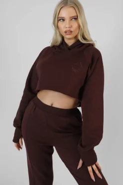 Public Desire Embroidered Cropped Hoodie Dark | Women Sweatshirt & Hoodies