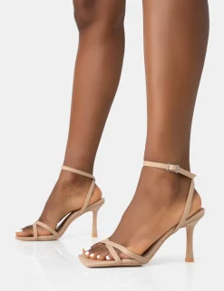 Public Desire Erin Nylon Barely There Square Toe Mid Heels | Women Square Toe Heels