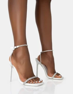 Public Desire Evan Pu Diamante Barely There Square Toe Stiletto Heels | Women Barely There Heels