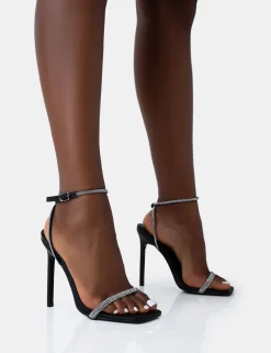 Public Desire Evan Pu Diamante Barely There Square Toe Stiletto Heels | Women Barely There Heels