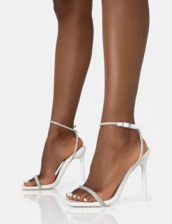 Public Desire Evan Pu Diamante Barely There Square Toe Stiletto Heels | Women Barely There Heels