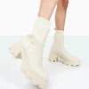 Public Desire Everdeen Pu And Knit Chunky Heeled Platform Sock Ankle Boots | Women Chunky Boots